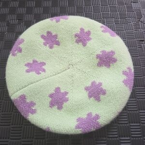 Wild Fable Light Green Beret with Purple Floral Design